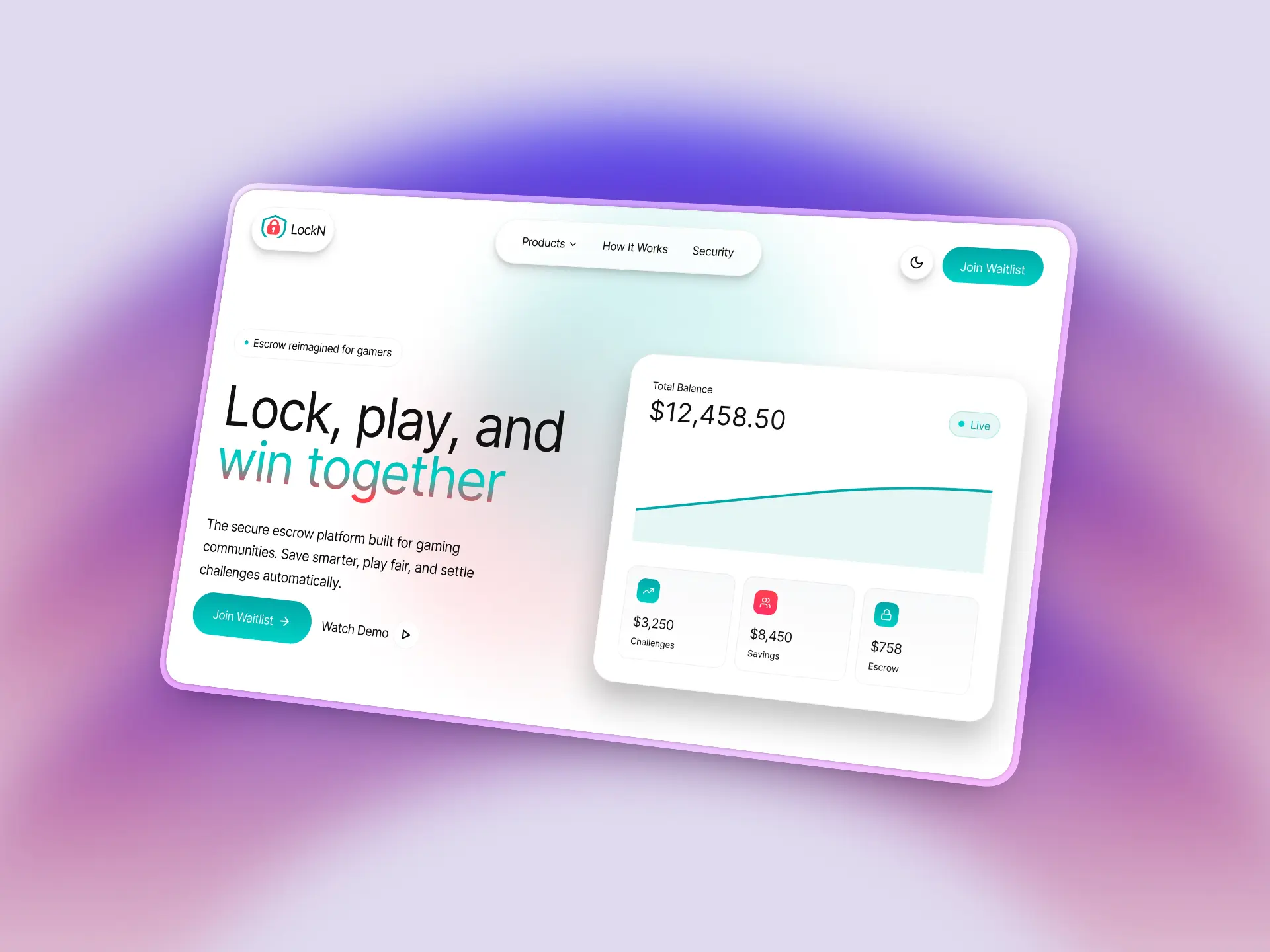 Lockn Fintech project screenshot showing fintech savings landing page with trust and escrow messaging